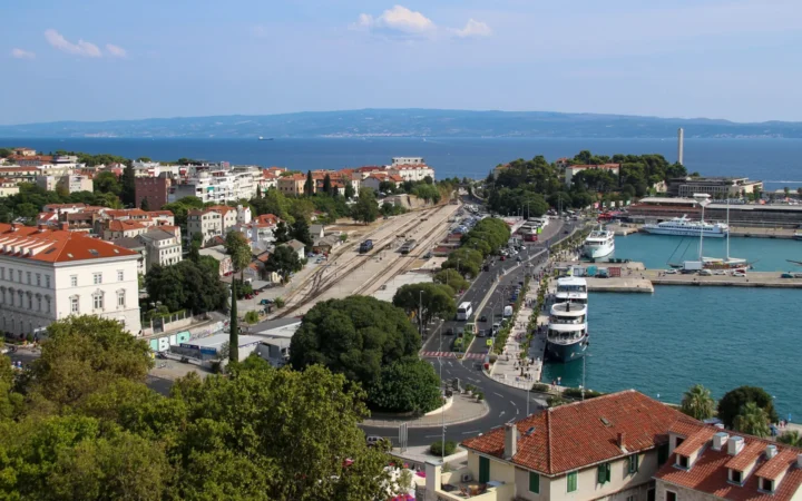 Split waterfront, harbor and city buildings beside the Adriatic Sea